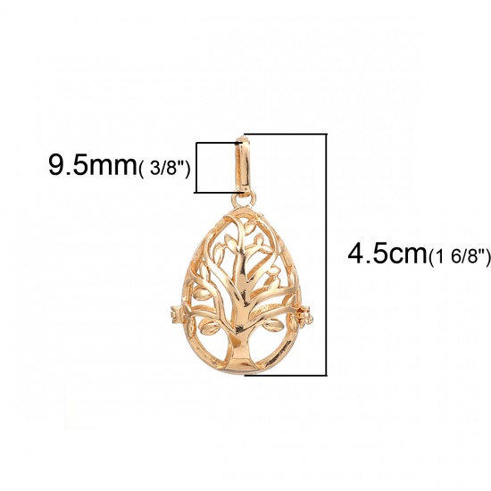Picture of Copper Pendants Mexican Angel Caller Bola Harmony Ball Wish Box Locket Tree Gold Plated Can Open (Fits 18mm Beads) 45mm(1 6/8") x 27mm(1 1/8"), 2 PCs
