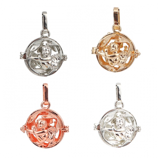 Picture of Copper Pendants Mexican Angel Caller Bola Harmony Ball Wish Box Locket Angel Silver Plated Can Open (Fits 14mm Beads) 33mm(1 2/8") x 25mm(1"), 2 PCs