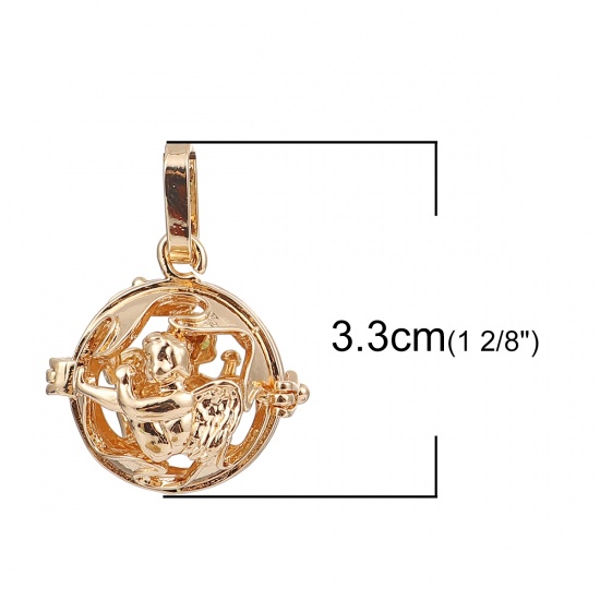 Picture of Copper Pendants Mexican Angel Caller Bola Harmony Ball Wish Box Locket Angel Gold Plated Can Open (Fits 14mm Beads) 33mm(1 2/8") x 25mm(1"), 2 PCs