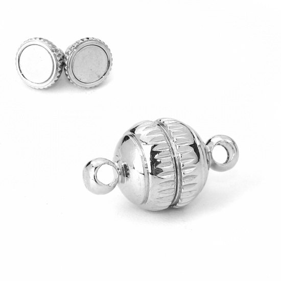 Picture of Brass Magnetic Clasps Silver Tone Round 14mm( 4/8") x 8mm( 3/8"), 10 PCs                                                                                                                                                                                      