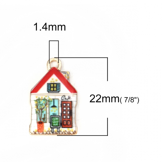 Picture of Zinc Based Alloy Charms House Gold Plated Multicolor Enamel 22mm( 7/8") x 13mm( 4/8"), 10 PCs