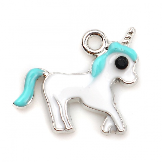 Picture of Zinc Based Alloy Charms Horse Animal Silver Tone White Enamel 16mm( 5/8") x 14mm( 4/8"), 10 PCs