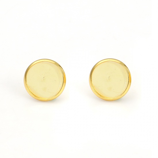 Picture of Stainless Steel Ear Post Stud Earrings Round Gold Plated Cabochon Settings (Fits 12mm Dia.) 14mm( 4/8") x 13mm( 4/8"), Post/ Wire Size: 0.7mm, 4 PCs