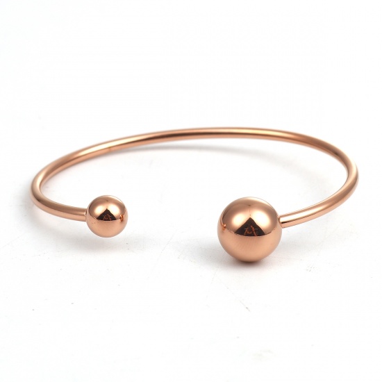 Picture of 304 Stainless Steel Open Cuff Bangles Bracelets Rose Gold Round 17.5cm(6 7/8") long, 1 Piece