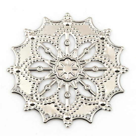 Picture of Iron Based Alloy Embellishments Round Silver Tone Flower 43mm(1 6/8") x 43mm(1 6/8"), 50 PCs