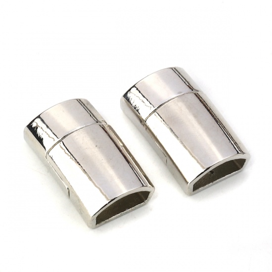Picture of Zinc Based Alloy Magnetic Clasps Rectangle Silver Tone (Fits 12mm x5.5mm Cord) 24mm x 15mm, 3 Sets