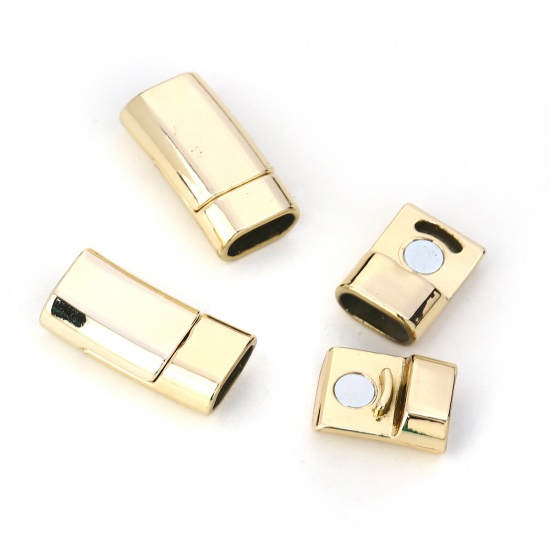Picture of Zinc Based Alloy Magnetic Clasps Rectangle Light Golden (Fits 10mm x4.5mm Cord) 25mm x 13mm, 5 Sets