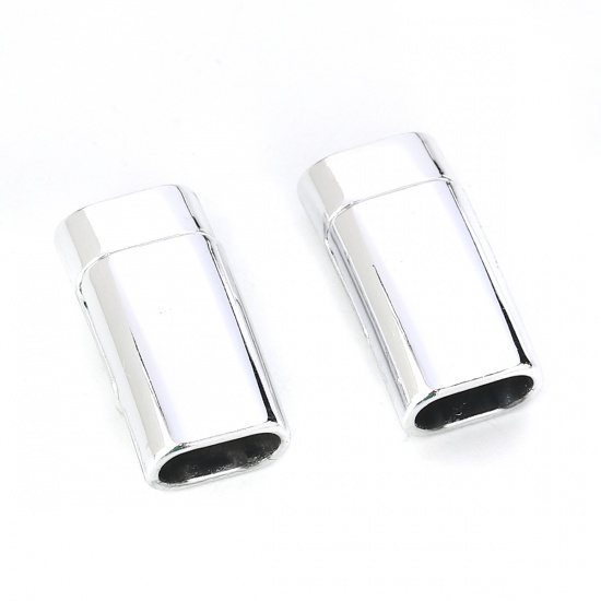 Picture of Zinc Based Alloy Magnetic Clasps Rectangle Silver Tone (Fits 10mm x4.5mm Cord) 25mm x 13mm, 5 Sets