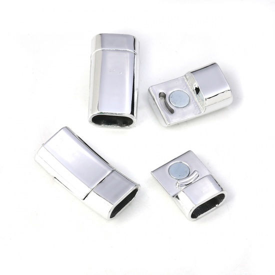 Bild von Zinklegierung Magnetverschluss Rechteck Silberfarbe （Für 10mm x4.5mm Schnur) 25mm x 13mm, 5 Sets
