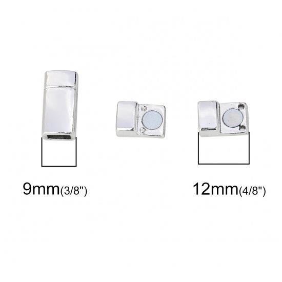 Picture of Zinc Based Alloy Magnetic Clasps Rectangle Silver Tone (Fits 5.6mm x2.6mm Cord) 17mm x 9mm, 5 Sets