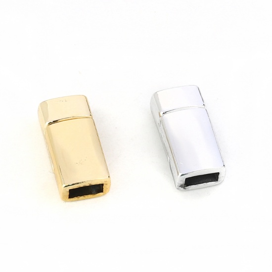 Picture of Zinc Based Alloy Magnetic Clasps Rectangle Silver Tone (Fits 5.6mm x2.6mm Cord) 17mm x 9mm, 5 Sets
