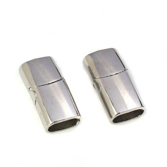 Bild von Zinklegierung Magnetverschluss Rechteck Silberfarbe （Für 12mm x6mm Schnur) 29mm x 14mm, 3 Sets
