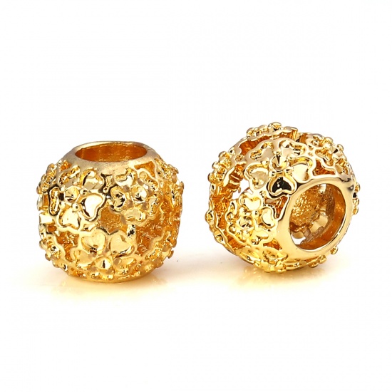 Picture of Zinc Based Alloy European Style Large Hole Charm Beads Round Gold Plated Heart About 11mm( 3/8") Dia, Hole: Approx 4.8mm, 10 PCs