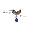 Picture of Zinc Based Alloy European Style Large Hole Charm Beads Wing Antique Silver Transparent Clear Blue Rhinestone About 21mm( 7/8") x 14mm( 4/8"), Hole: Approx 5.1mm, 5 PCs