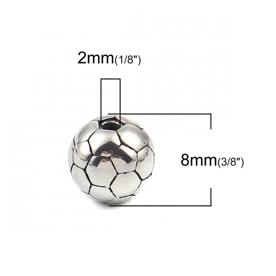 Bild von 304 Edelstahl Guss Perlen Fußball Antiksilber ca. 8mm D., Loch: ca. 2mm, 2 Stück