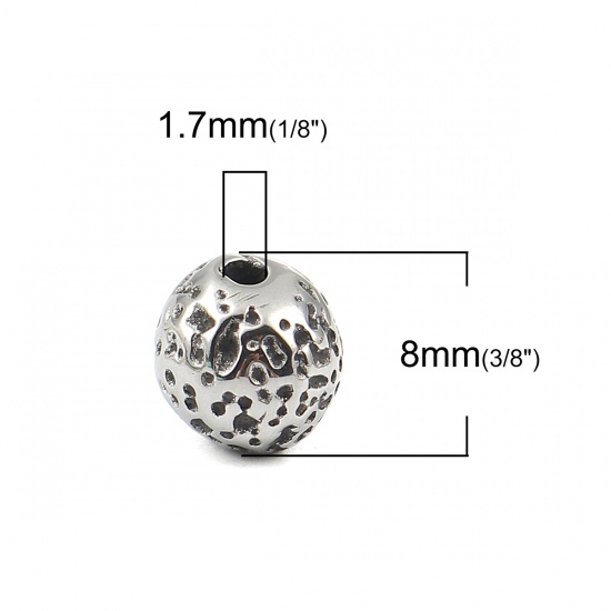 Immagine di 304 Acciaio Inossidabile Colata Perline Palla Argento Antico Circa 8mm Dia., Buco: Circa 1.7mm, 2 Pz