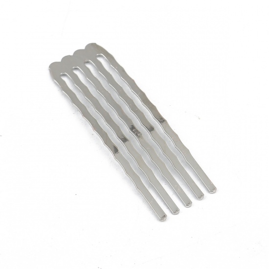 Picture of Zinc Based Alloy Updo Tuck Comb Findings Silver Tone 49mm x 15mm, 20 PCs
