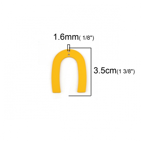 Image de Pendentifs en Alliage de Zinc Forme de U Jaune 35mm x 27mm, 10 Pcs