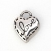 Picture of 304 Stainless Steel Casting Charms Heart Antique Silver Color Message " LOVE " 14mm x 11mm, 2 PCs