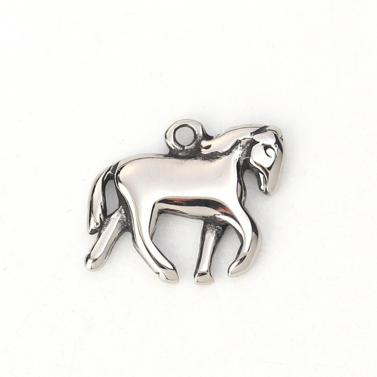 Picture of 304 Stainless Steel Casting Charms Horse Animal Silver Tone 16mm x 13mm, 2 PCs
