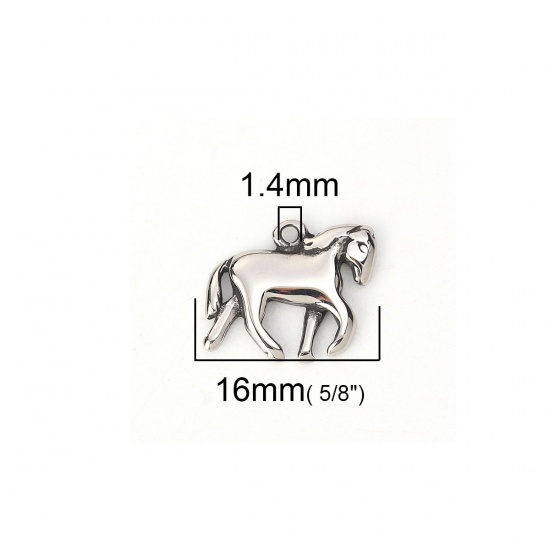 Picture of 304 Stainless Steel Casting Charms Horse Animal Silver Tone 16mm x 13mm, 2 PCs