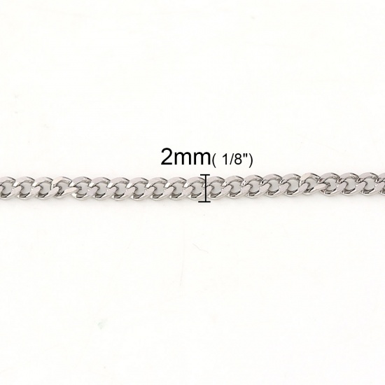 Picture of 304 Stainless Steel Link Curb Chain Necklace Silver Tone 60.3cm(23 6/8") long, Chain Size: 3x2mm( 1/8" x 1/8"), 2 PCs