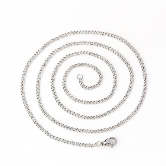 Picture of 304 Stainless Steel Link Curb Chain Necklace Silver Tone 60.3cm(23 6/8") long, Chain Size: 3x2mm( 1/8" x 1/8"), 2 PCs