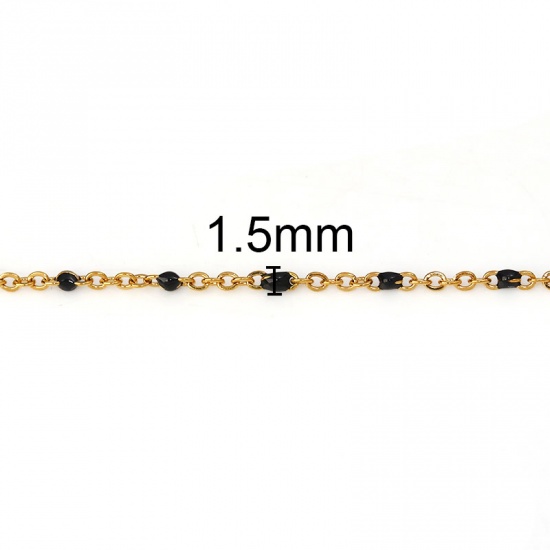 Изображение 304 Нержавеющая Сталь Позолоченные цепочки Ожерелья Позолоченный С Эмалью 45.5см Длина, Цепь 2x1.5мм, 1 ШТ