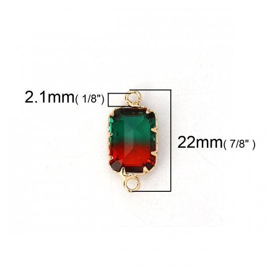 Picture of Brass & Glass Connectors Rectangle Gold Plated Red & Green Faceted 22mm( 7/8") x 11mm( 3/8"), 2 PCs                                                                                                                                                           