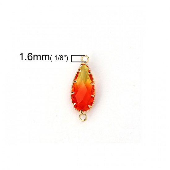 Immagine di Ottone + Vetro Connettore Goccia Oro Placcato Rosso & Giallo Sfaccettato 29mmx 11mm, 2 Pz