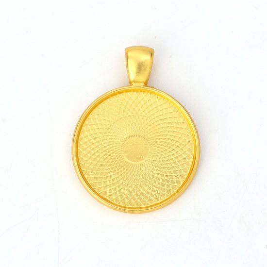 Immagine di Lega di Zinco Charm Ciondoli Tondo Oro Opaco Basi per Cabochon (Adatto 25mm) 36mm x 27mm, 5 Pz