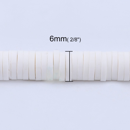 Image de Perles Heishi Katsuki en Pâte Polymère Rond Blanc 6mm Dia, Trou: 1.8mm, 41cm long, 3 Enfilades (Env. 330 Pcs/Enfilade)