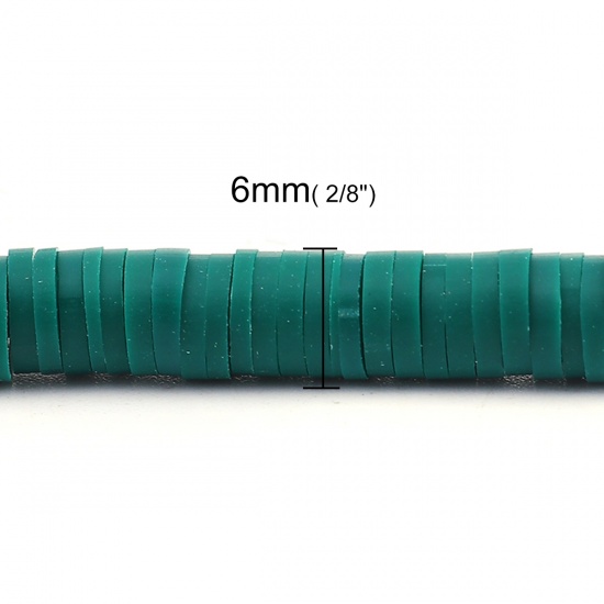 Image de Perles Heishi Katsuki en Pâte Polymère Rond Vert Foncé 6mm Dia, Trou: 1.8mm, 41cm long, 3 Enfilades (Env. 330 Pcs/Enfilade)