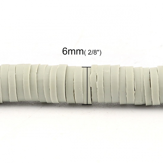 Image de Perles Heishi Katsuki en Pâte Polymère Rond Vert Sauge 6mm Dia, Trou: 1.8mm, 41cm long, 3 Enfilades (Env. 330 Pcs/Enfilade)