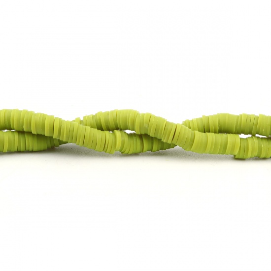 Image de Perles Heishi Katsuki en Pâte Polymère Rond Vert-Fruit 6mm Dia, Trou: 1.8mm, 41cm long, 3 Enfilades (Env. 330 Pcs/Enfilade)
