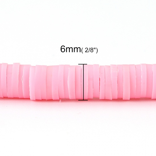 Picture of Polymer Clay Katsuki Beads Heishi Beads Disc Beads Round Pink 6mm Dia, Hole: Approx 1.8mm, 41cm long, 3 Strands (Approx 330 PCs/Strand)