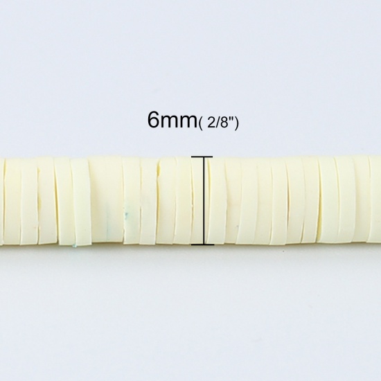Picture of Polymer Clay Katsuki Beads Heishi Beads Disc Beads Round Pale Yellow About 6mm Dia, Hole: Approx 1.8mm, 41cm(16 1/8") long, 3 Strands (Approx 330 PCs/Strand)