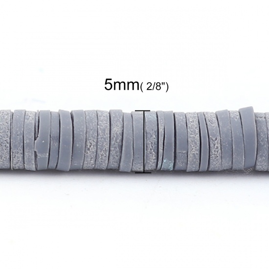 Picture of Polymer Clay Katsuki Beads Heishi Beads Disc Beads Round Gray About 5mm Dia, Hole: Approx 1.8mm, 40cm(15 6/8") long, 3 Strands (Approx 380 PCs/Strand)