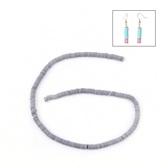 Picture of Polymer Clay Katsuki Beads Heishi Beads Disc Beads Round Gray About 5mm Dia, Hole: Approx 1.8mm, 40cm(15 6/8") long, 3 Strands (Approx 380 PCs/Strand)