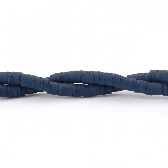 Image de Perles Heishi Katsuki en Pâte Polymère Rond Bleu Marine 5mm Dia, Taille de Trou: 1.8mm, 40cm long, 3 Enfilades (Env. 380 PCs/Enfilade)