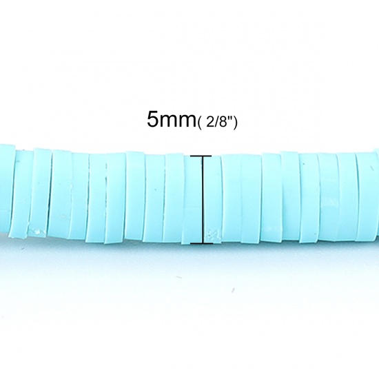 Image de Perles Heishi Katsuki en Pâte Polymère Rond Bleu Clair 5mm Dia, Taille de Trou: 1.8mm, 40cm long, 3 Enfilades (Env. 380 PCs/Enfilade)