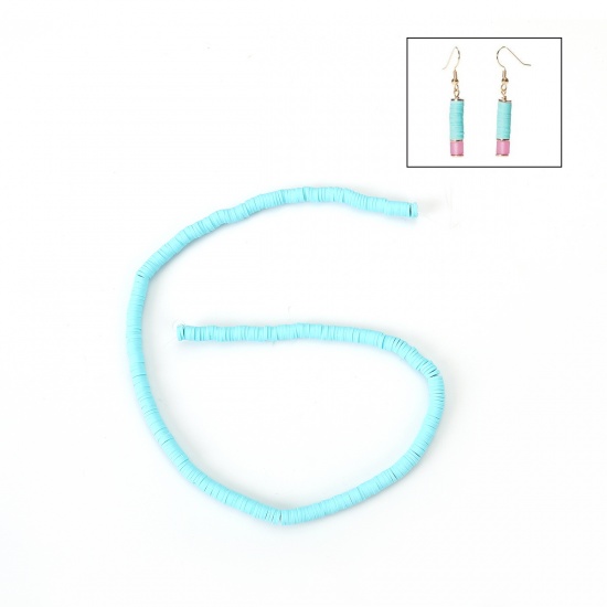Picture of Polymer Clay Katsuki Beads Heishi Beads Disc Beads Round Light Blue About 5mm Dia, Hole: Approx 1.8mm, 40cm(15 6/8") long, 3 Strands (Approx 380 PCs/Strand)