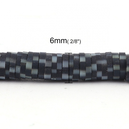 Image de Perles Heishi Katsuki en Pâte Polymère Rond Noir à Pois 6mm Dia, Trou: 1.8mm, 41cm long, 3 Enfilades (Env. 330 Pcs/Enfilade)