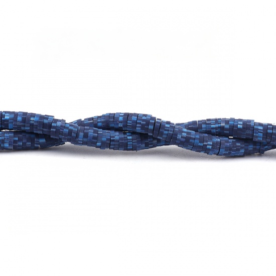 Picture of Polymer Clay Katsuki Beads Heishi Beads Disc Beads Round Deep Blue Dot Pattern About 5mm Dia, Hole: Approx 1.8mm, 40cm(15 6/8") long, 3 Strands (Approx 380 PCs/Strand)
