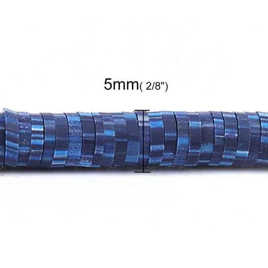 Image de Perles Heishi Katsuki en Pâte Polymère Rond Bleu Foncé à Pois 5mm Dia, Taille de Trou: 1.8mm, 40cm long, 3 Enfilades (Env. 380 PCs/Enfilade)