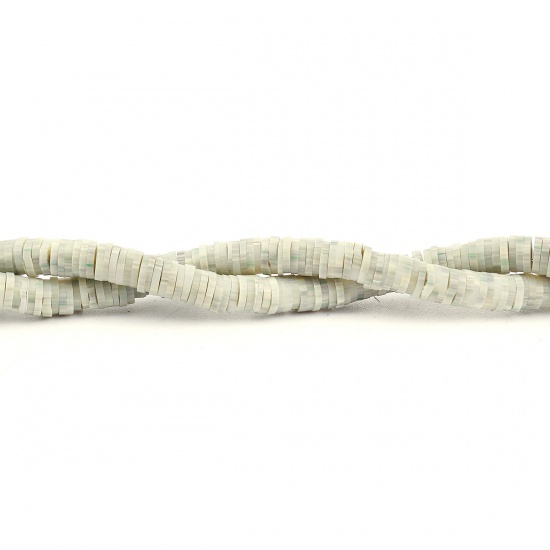 Picture of Polymer Clay Katsuki Beads Heishi Beads Disc Beads Round Sage Green Dot Pattern About 5mm Dia, Hole: Approx 1.8mm, 40cm(15 6/8") long, 3 Strands (Approx 380 PCs/Strand)