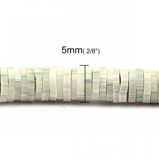 Image de Perles Heishi Katsuki en Pâte Polymère Rond Vert Sauge à Pois 5mm Dia, Taille de Trou: 1.8mm, 40cm long, 3 Enfilades (Env. 380 PCs/Enfilade)