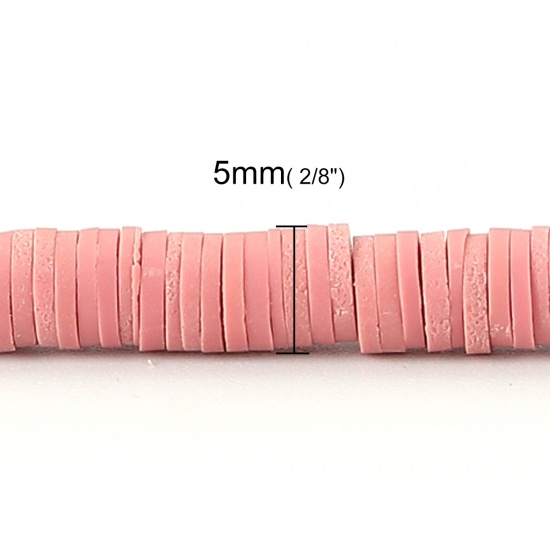 Image de Perles Heishi Katsuki en Pâte Polymère Rond Rose Foncé 5mm Dia, Taille de Trou: 1.8mm, 40cm long, 3 Enfilades (Env. 380 PCs/Enfilade)