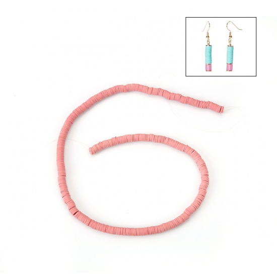 Picture of Polymer Clay Katsuki Beads Heishi Beads Disc Beads Round Dark Pink About 5mm Dia, Hole: Approx 1.8mm, 40cm(15 6/8") long, 3 Strands (Approx 380 PCs/Strand)