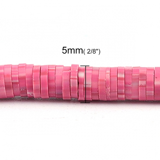 Picture of Polymer Clay Katsuki Beads Heishi Beads Disc Beads Round Peach Pink Dot Pattern About 5mm Dia, Hole: Approx 1.8mm, 40cm(15 6/8") long, 3 Strands (Approx 380 PCs/Strand)